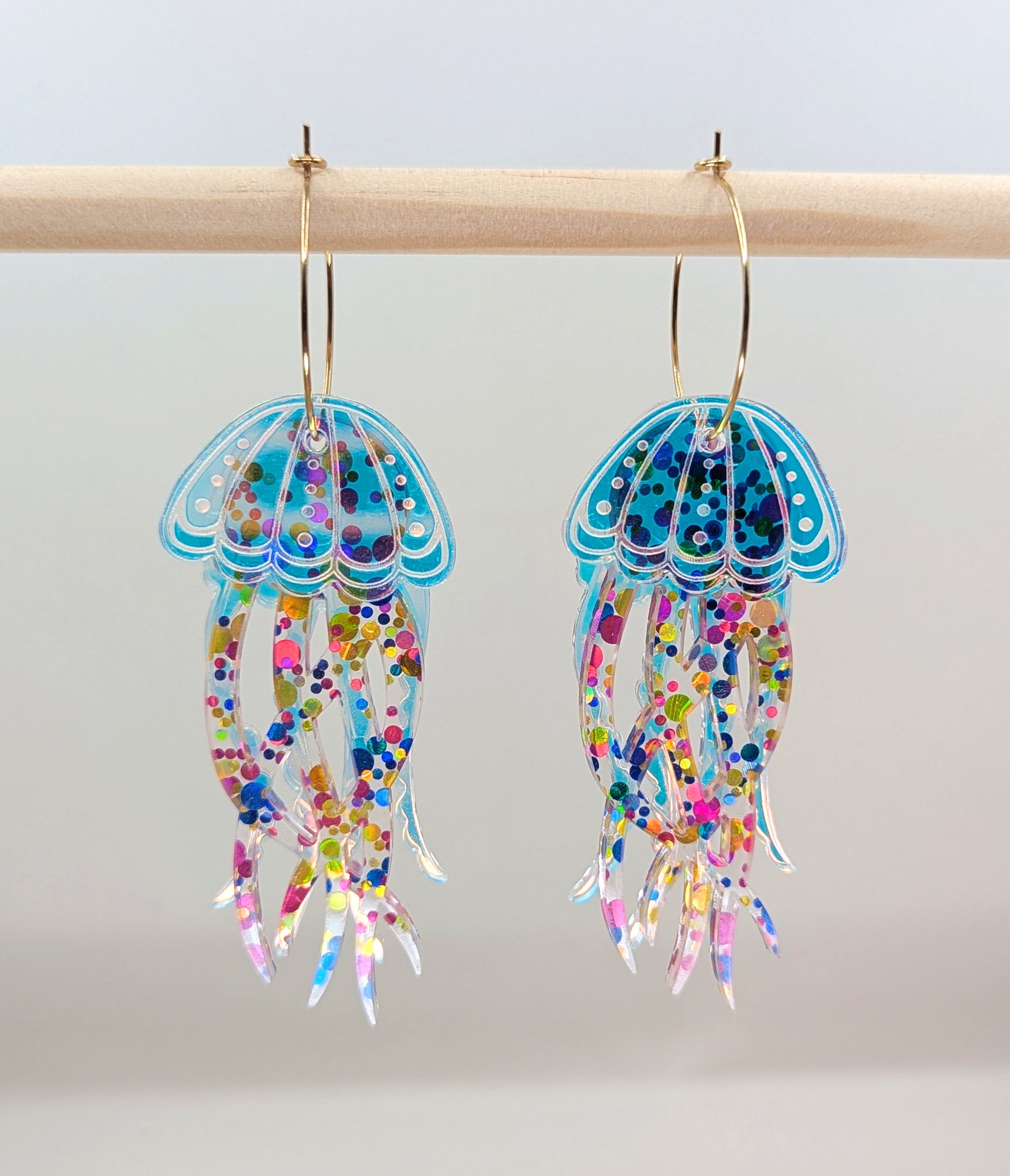 Jellyfish Earrings - Blue/Pink/Gold glitter