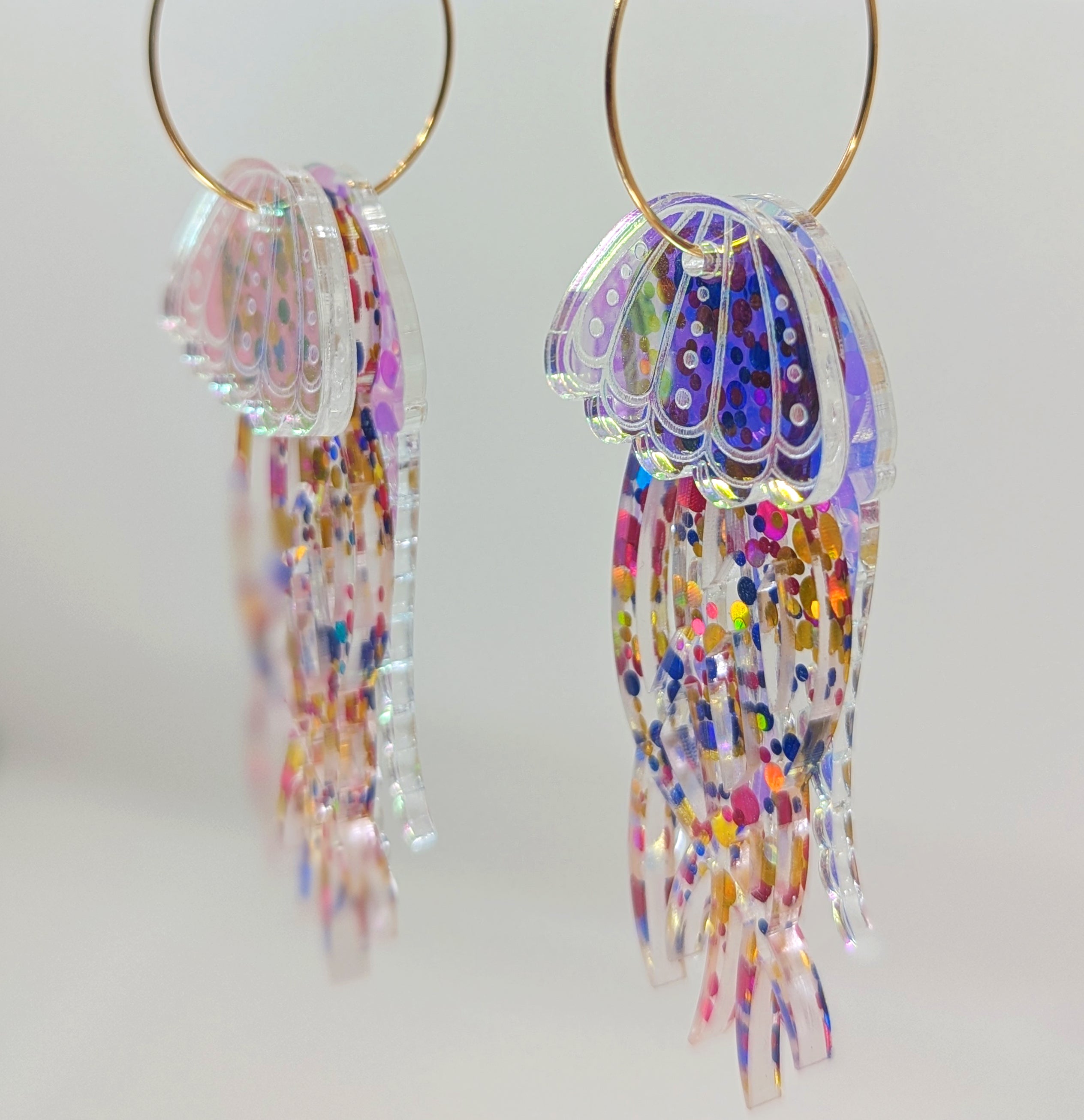 Jellyfish Earrings - Blue/Pink/Gold glitter