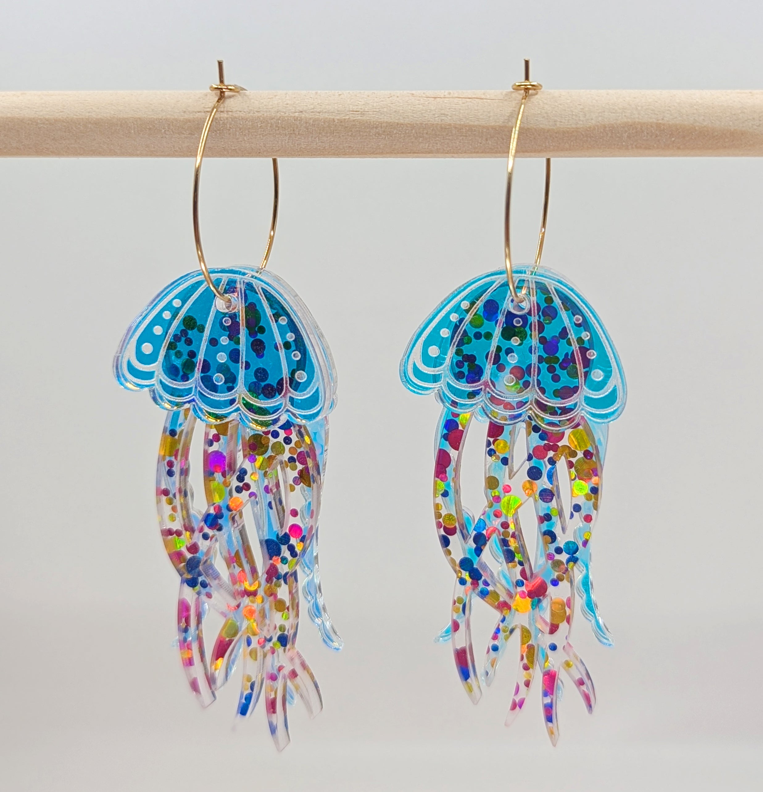 Jellyfish Earrings - Blue/Pink/Gold glitter