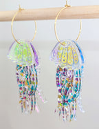 Jellyfish Earrings - Aqua/Purple/Gold glitter