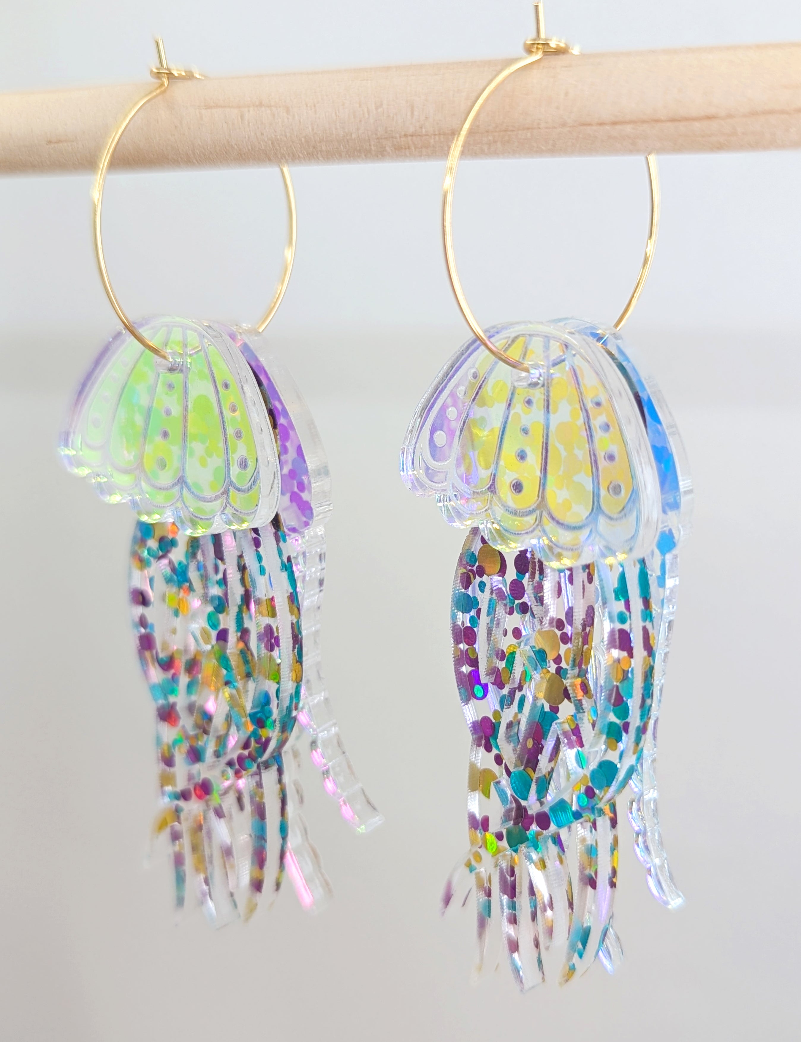 Jellyfish Earrings - Aqua/Purple/Gold glitter