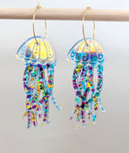 Jellyfish Earrings - Aqua/Purple/Gold glitter