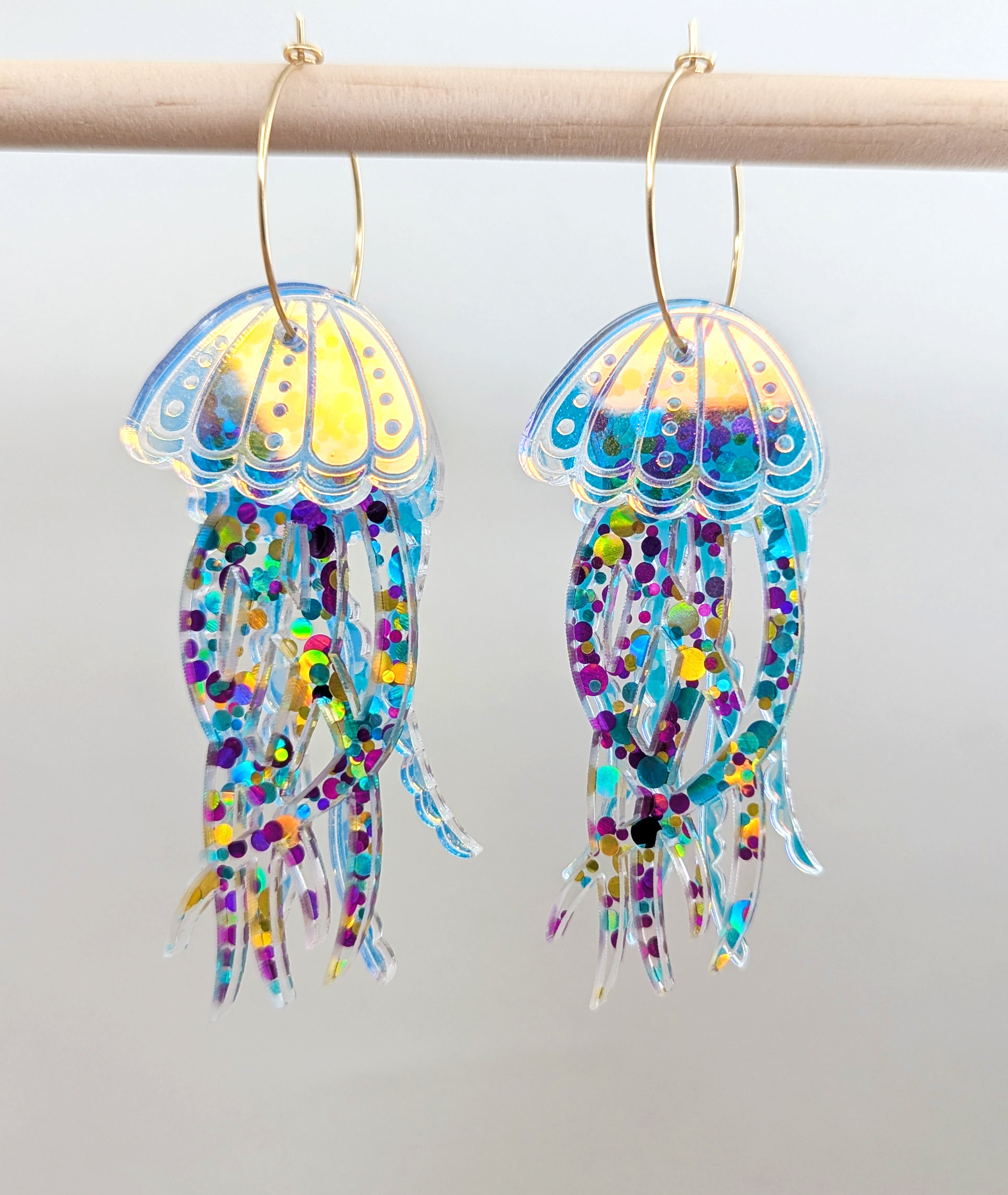 Jellyfish Earrings - Aqua/Purple/Gold glitter