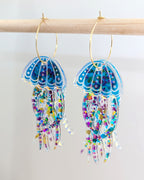 Jellyfish Earrings - Aqua/Purple/Gold glitter