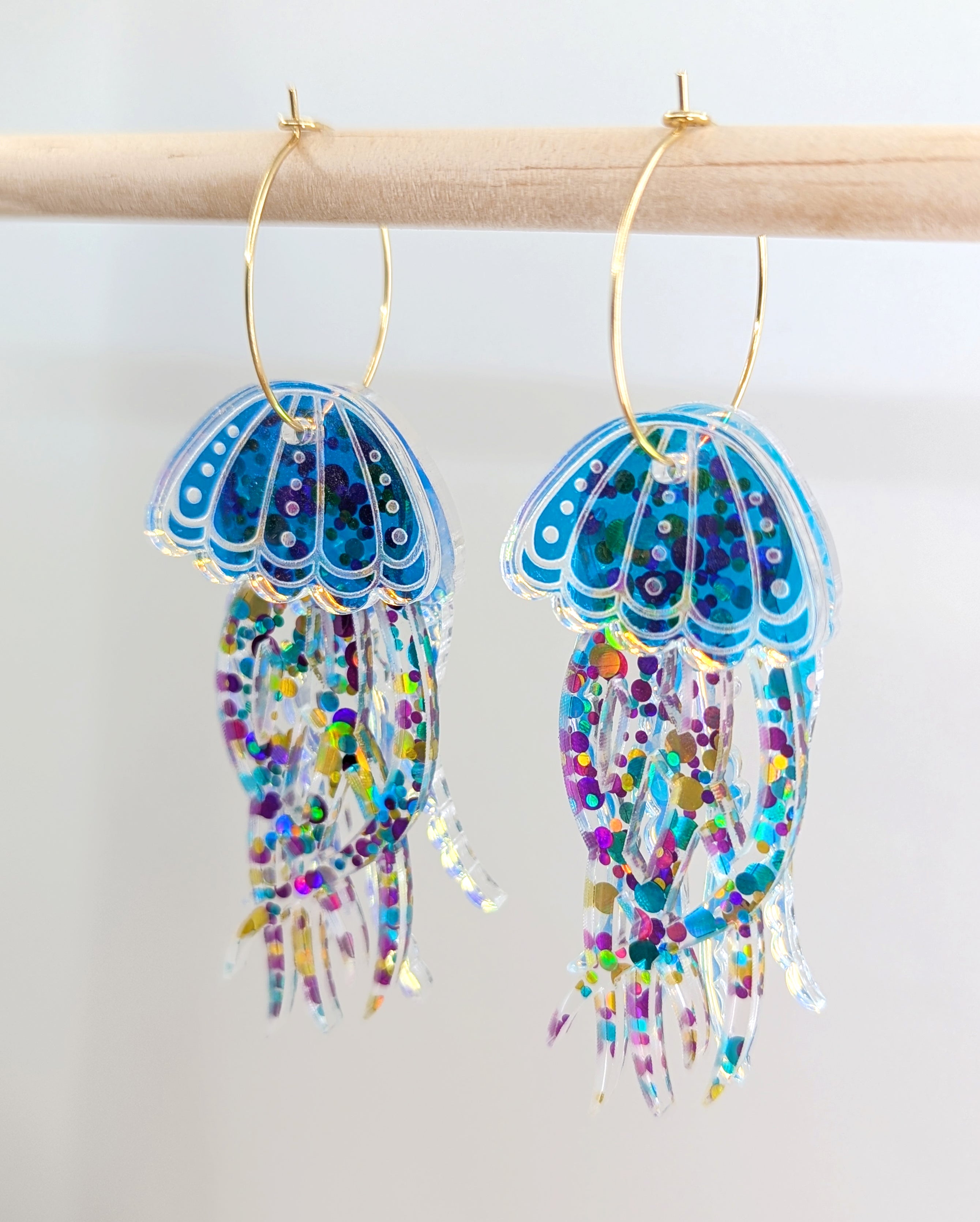 Jellyfish Earrings - Aqua/Purple/Gold glitter