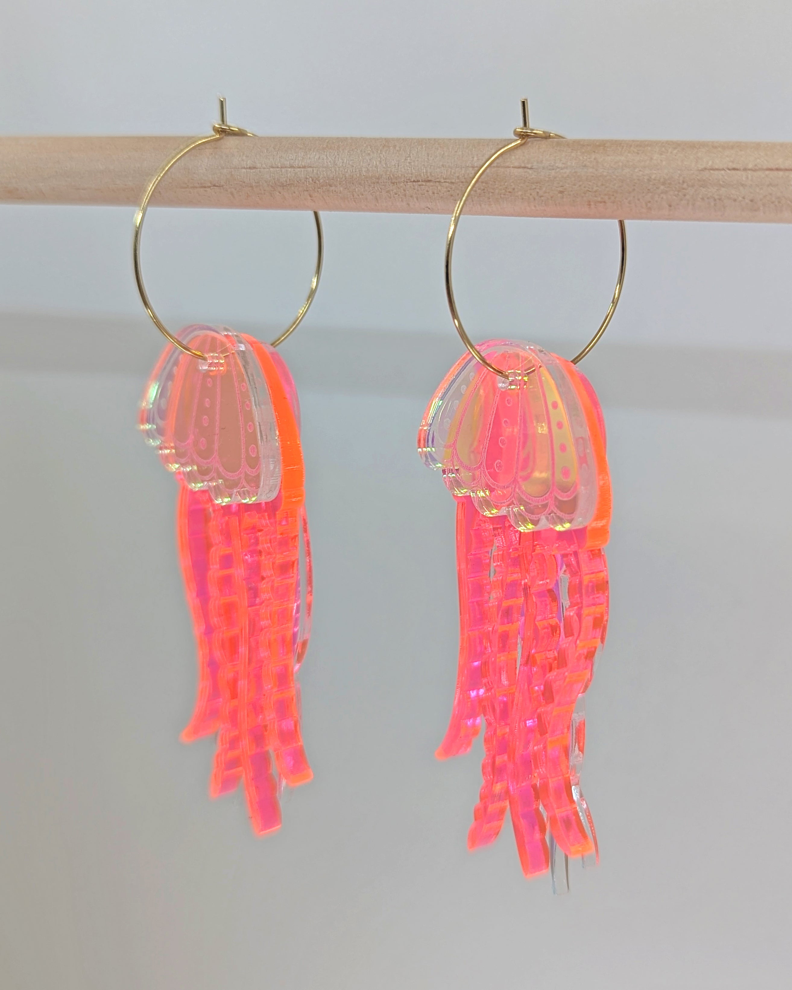 Jellyfish Earrings - Irisdescent/Fluro Pink