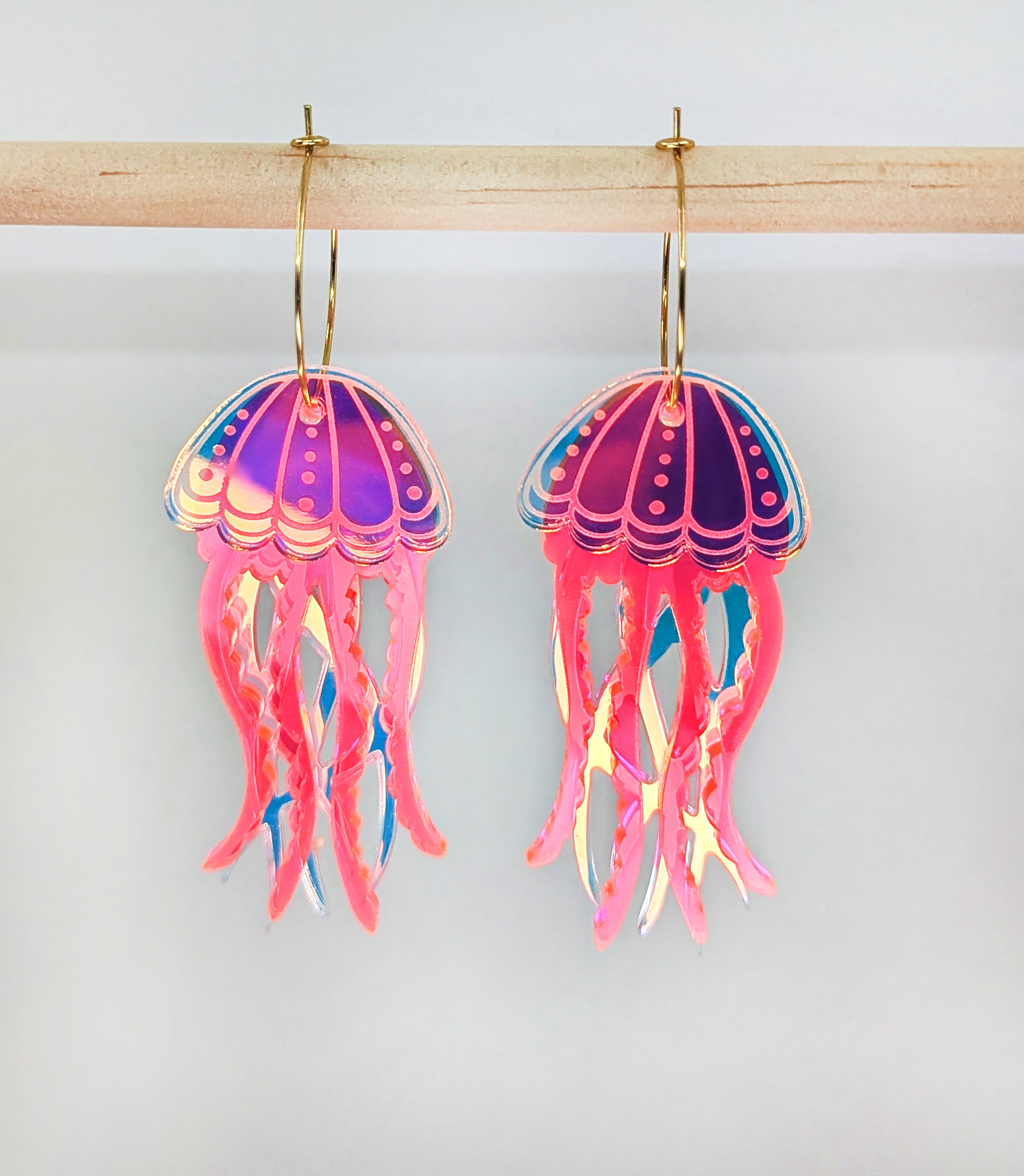 Jellyfish Earrings - Irisdescent/Fluro Pink