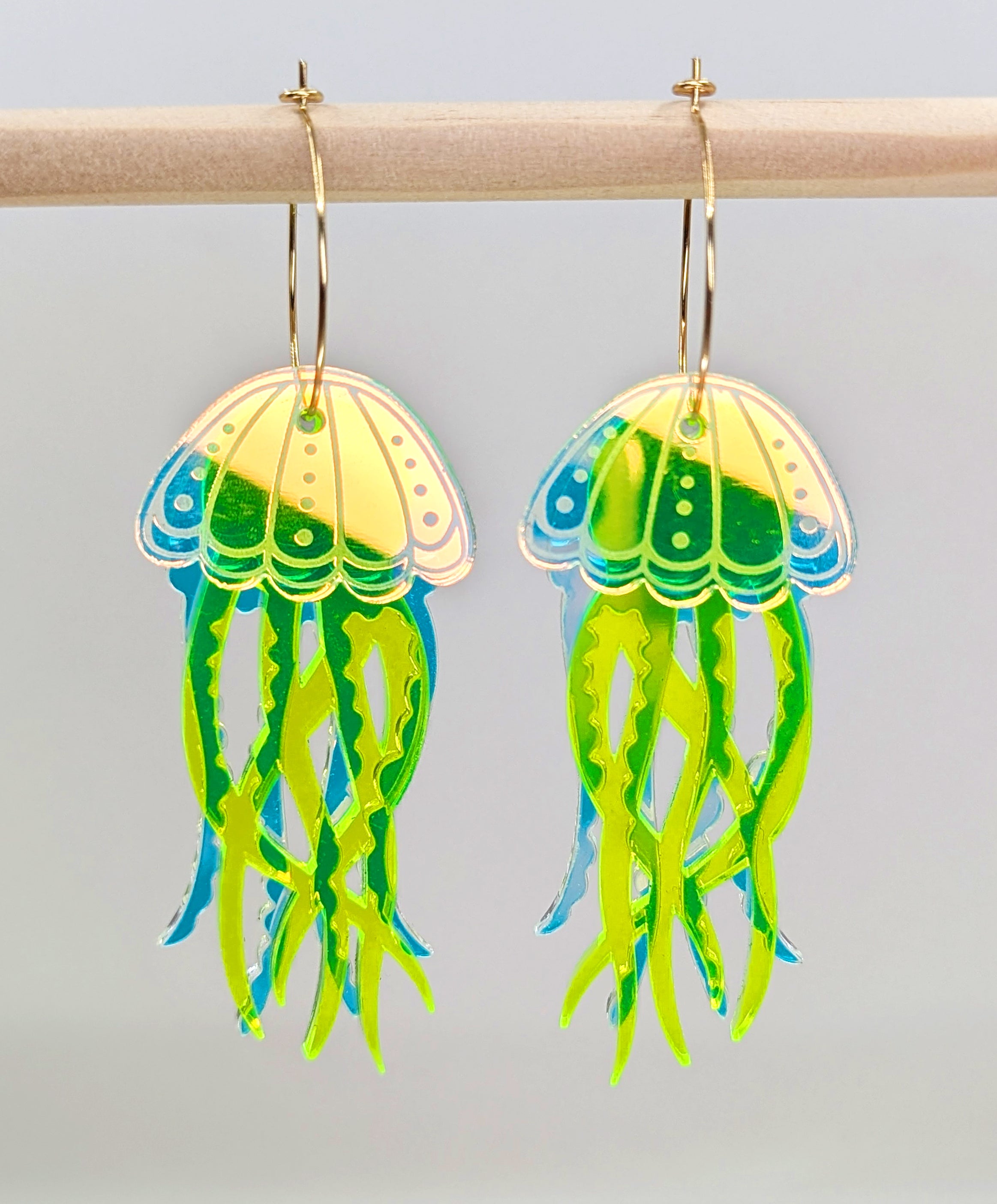 Jellyfish Earrings - Irisdescent/Fluro Yellow