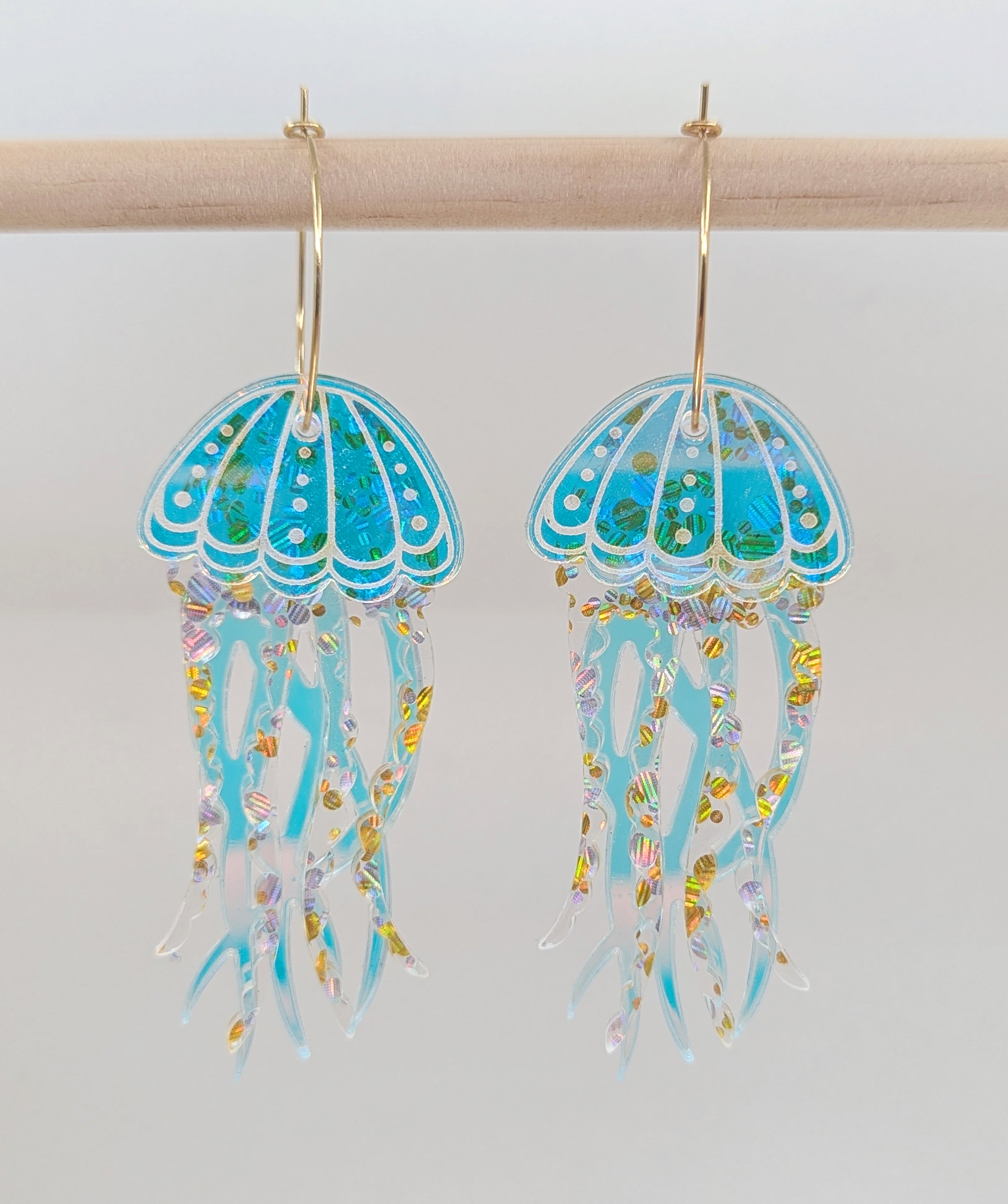 Jellyfish Earrings - Silver/Gold glitter