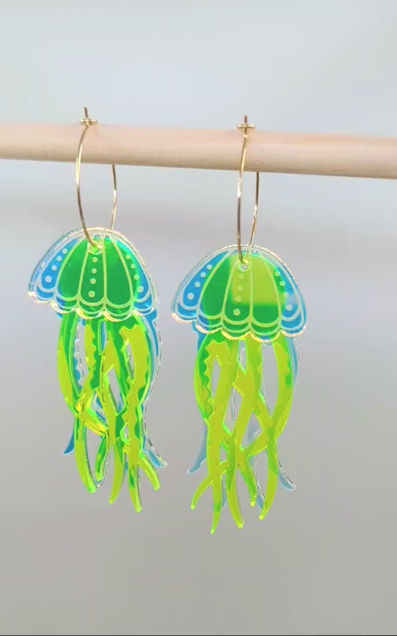 Jellyfish Earrings - Irisdescent/Fluro Yellow