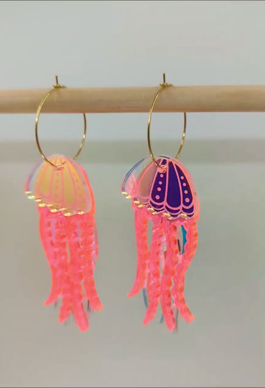 Jellyfish Earrings - Irisdescent/Fluro Pink