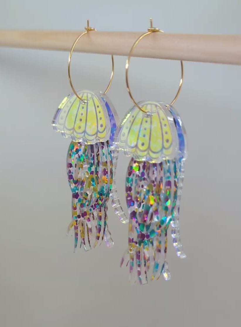 Jellyfish Earrings - Aqua/Purple/Gold glitter